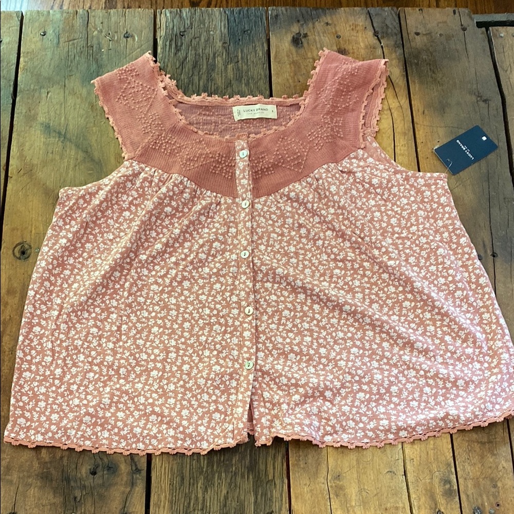 Lucky Brand Dusty Pink Floral Sleeveless Top